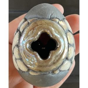 Eastern European Rare Stone Easter Egg Unique Mineral Art Metal Detail Decor